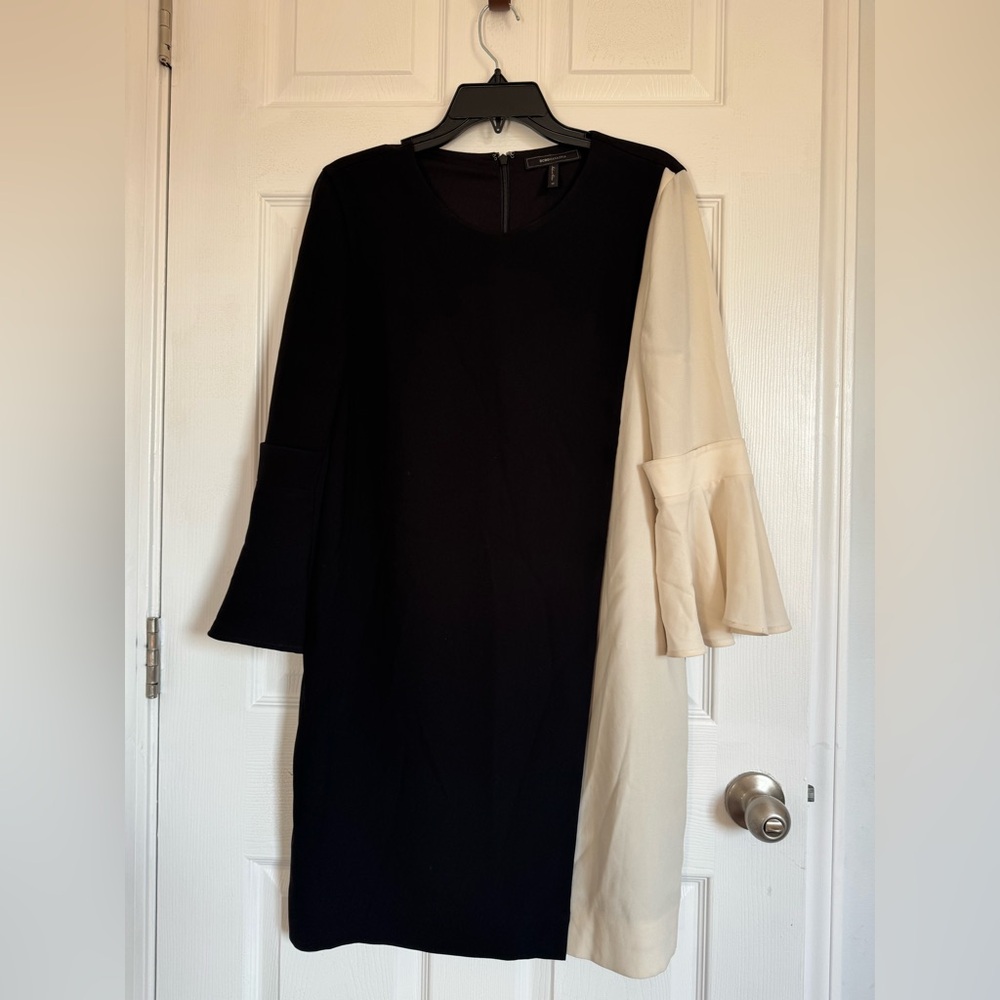 BCBGMaxAzria Black and Cream Asymmetrical Dress